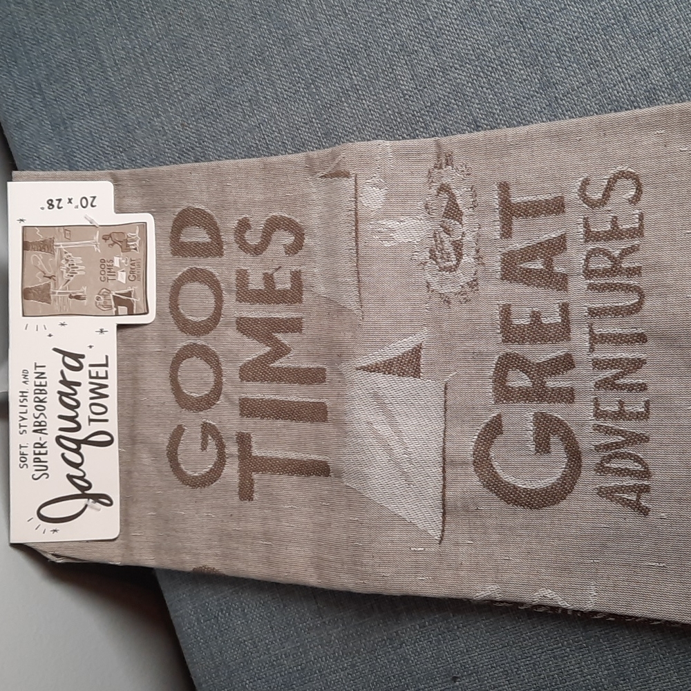 Good Times Great Adventures Towel Kitchen Dish Hand Cotton Jacquard Camping NWT
